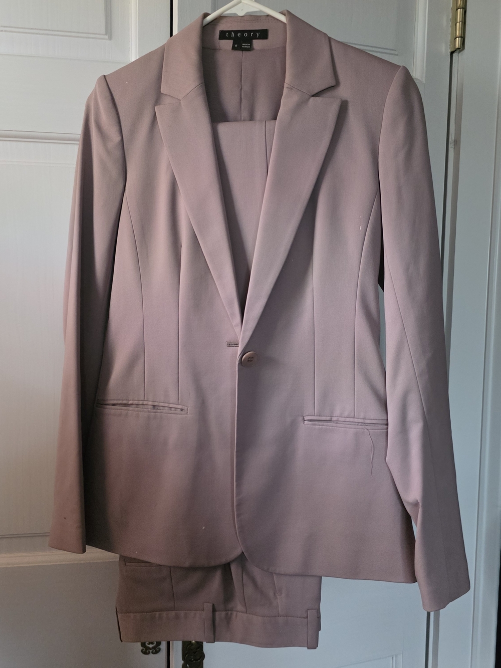 Theory Virgin Wool Pantsuit in Dusty Pink